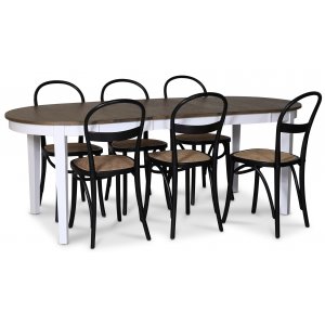 groupe alimentaire Skagen; table  manger 160/210x90 cm - Chne huil blanc/marron avec 6 chaises Danderyd No.16 Noir