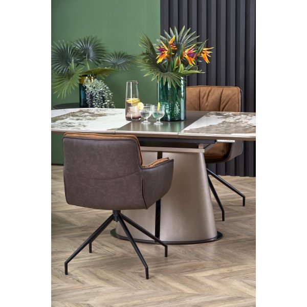 Robinson matbord 160-200 x 90 cm - Beige marmor/cappuccino/svart Robinson matbord 160-200 x 90 cm - Beige marmor/cappuccino/svart
