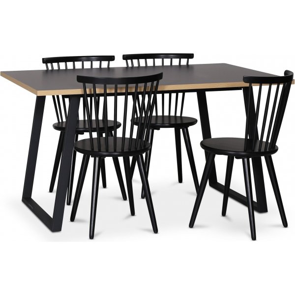 Edge 3.0 matgrupp 140x90 cm inkl 4 st svarta pinnstolar Castor - Gr Hgtryckslaminat (HPL)