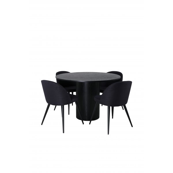 Bianca Matgrupp runt svart matbord med 4 st Velvet svart stolar Bianca Matgrupp runt svart matbord med 4 st Velvet svart stolar