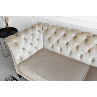 Milton Chesterfield 3-sits soffa i beige sammet + Flckborttagare fr mbler