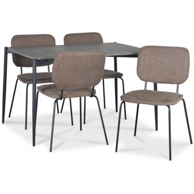 Lokrume matgrupp 120 cm bord i betongimitation + 4 st Lokrume bruna stolar