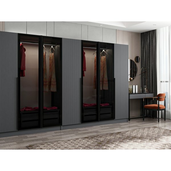 Cikani garderob med spegeldrrar, 315x52x210 cm - Antracit