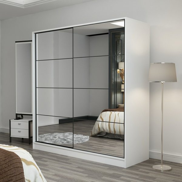 Armoire Kapusta avec portes miroir, 180 cm - Blanc