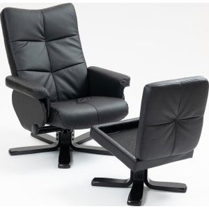 Duva reclinerfåtölj med fotpall i svart PU + Rengöring för möbler Duva reclinerfåtölj med fotpall i svart PU + Rengöring för möbler