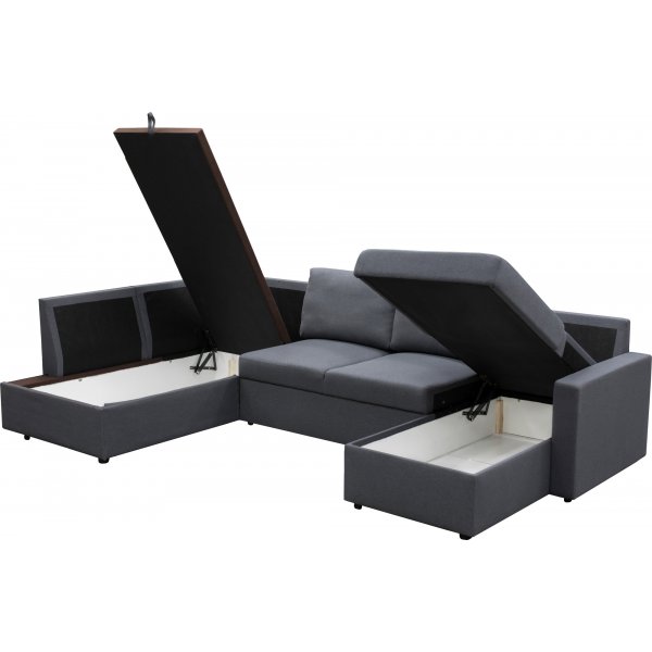 Bddsoffa U-modell mrkgr - Trn + Textilrengring fr mbler