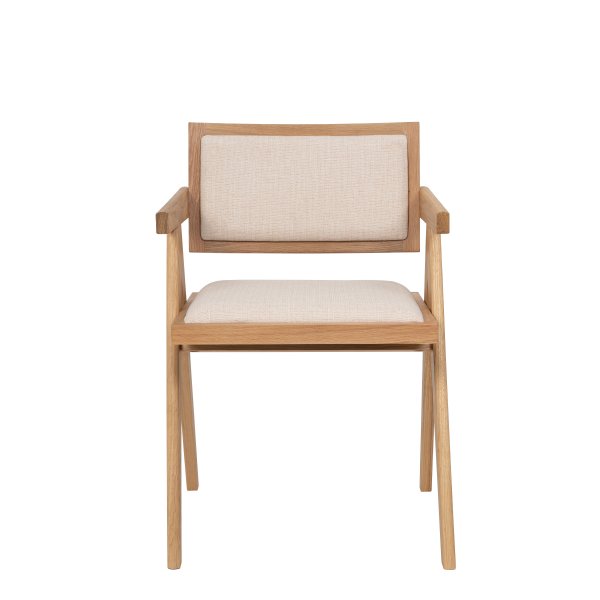 Sara fauteuil in eikenhout met linnen stof + Meubelpoten