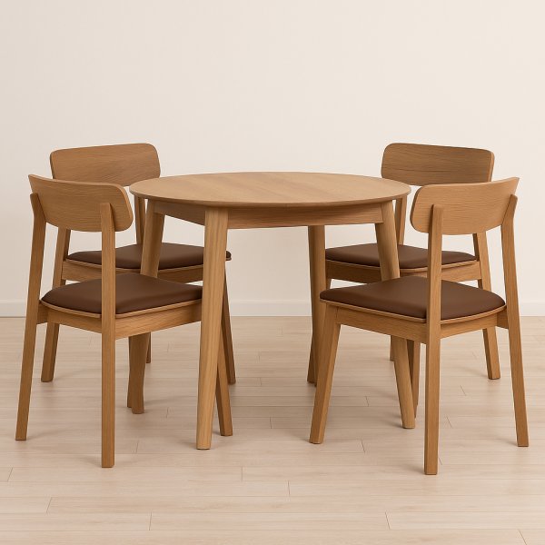 Matgrupp Genova 90130x90 cm i oljad ek med 4 st Kleppen stolar i ek och brun PU