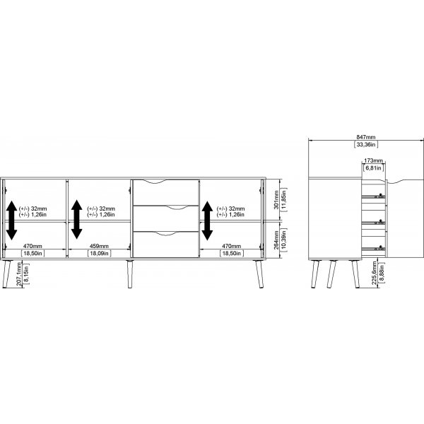 Oslo sk�nk med 3 sk�p och 3 l�dor - Svart/ek
