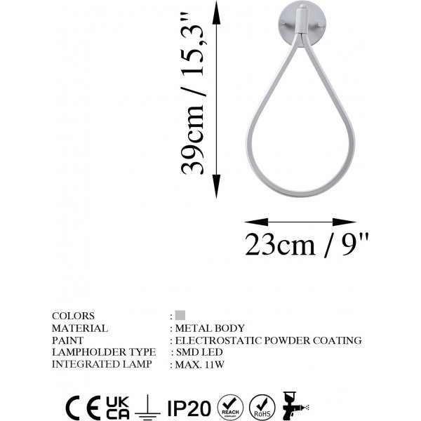 Damian wandlamp - Grijs