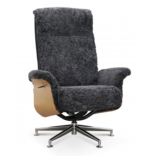 Fauteuil relax avec repose-pieds en peau de mouton vritable chne/anthracite - Ulla + Nettoyage textile pour meubles