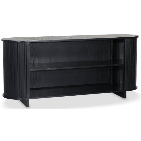 Nova låg bokhylla i svartbetsad ek med trälameller + Fläckborttagare för möbler Nova låg bokhylla i svartbetsad ek med trälameller + Fläckborttagare för möbler