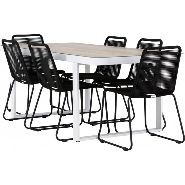 Merlo rektangulär matgrupp med 6 st Lindos stolar - Svart/vit + 6.00 x Stolsdyna Merlo rektangulär matgrupp med 6 st Lindos stolar - Svart/vit + 6.00 x Stolsdyna