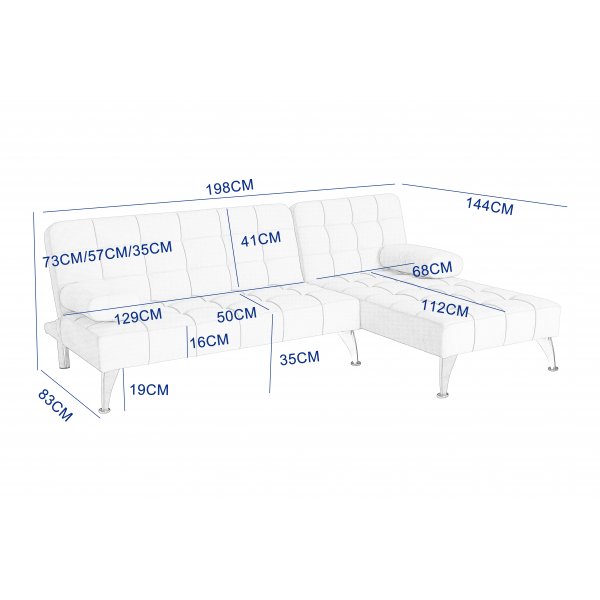 Bddsoffa med divan brun sammet 198 cm