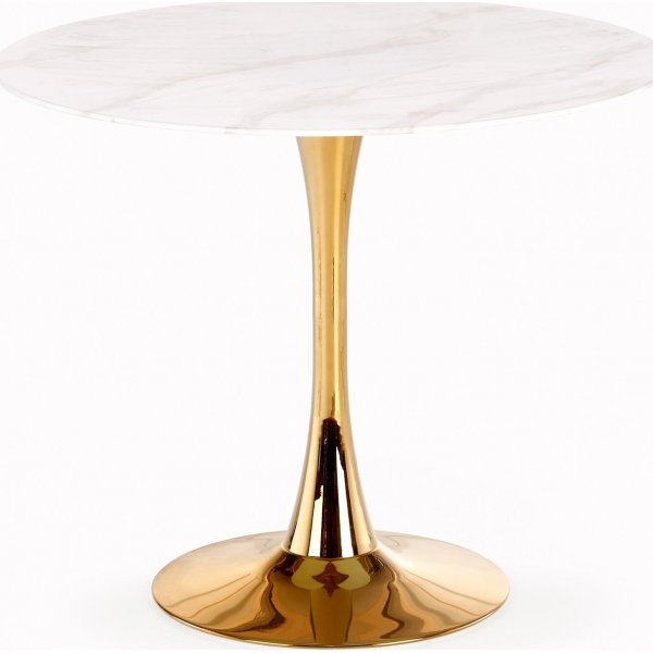 Casemiro eettafel 90 cm - Wit marmer/goud