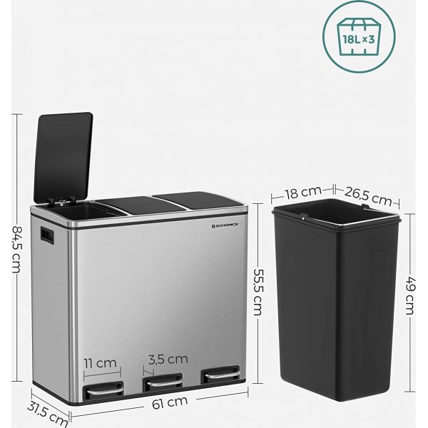 Poubelle Daloa 54 l - Argent/noir Poubelle Daloa 54 l - Argent/noir