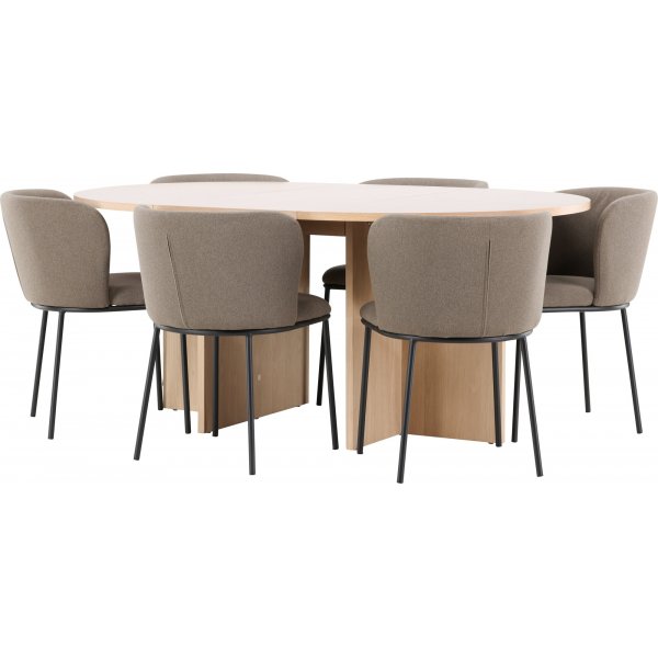Matbord Strada med 6 st Edina stolar - Brun/svart/whitewash + 6.00 x Stolsdyna