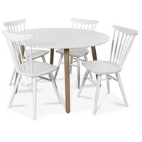 Rosvik matgrupp runt Vit/Ek matbord med 4 st Thor pinnstolar- Vit/Ek Rosvik matgrupp runt Vit/Ek matbord med 4 st Thor pinnstolar- Vit/Ek