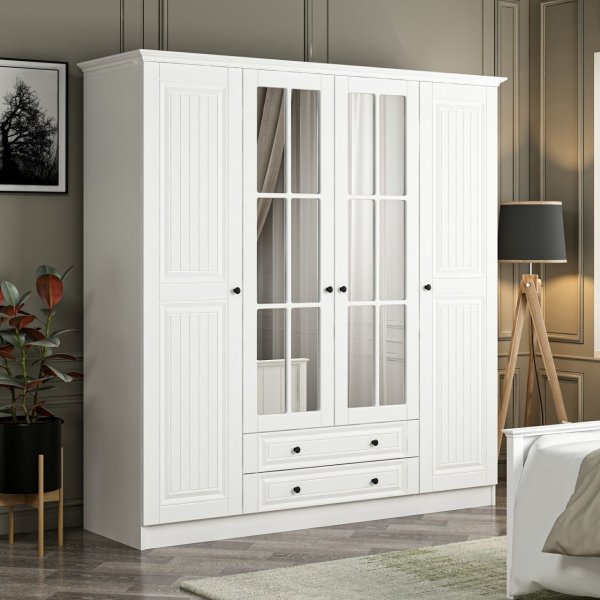 Armoire Capeto avec portes miroir, 180x52x190 cm, variante B - Blanc