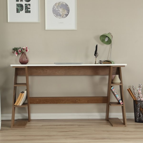 Lungo skrivbord 140 x 60 cm - Mörk ek/vit Lungo skrivbord 140 x 60 cm - Mörk ek/vit