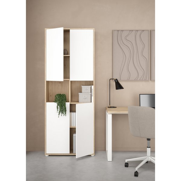 Sign bokhylla hög med 4 dörrar - Vit/hickory Sign bokhylla hög med 4 dörrar - Vit/hickory