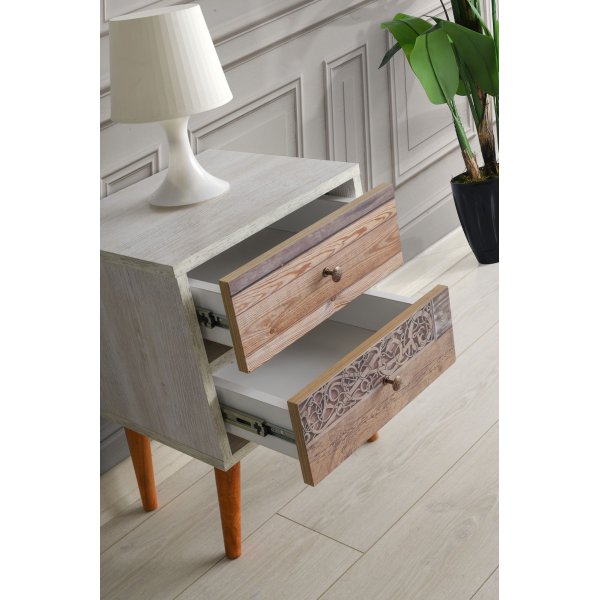 Malm nachtkastje - Wit/walnoot