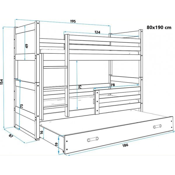 rhus vningssng med tre bddar - Vit/bl