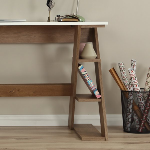 Lungo skrivbord 140 x 60 cm - Mörk ek/vit Lungo skrivbord 140 x 60 cm - Mörk ek/vit