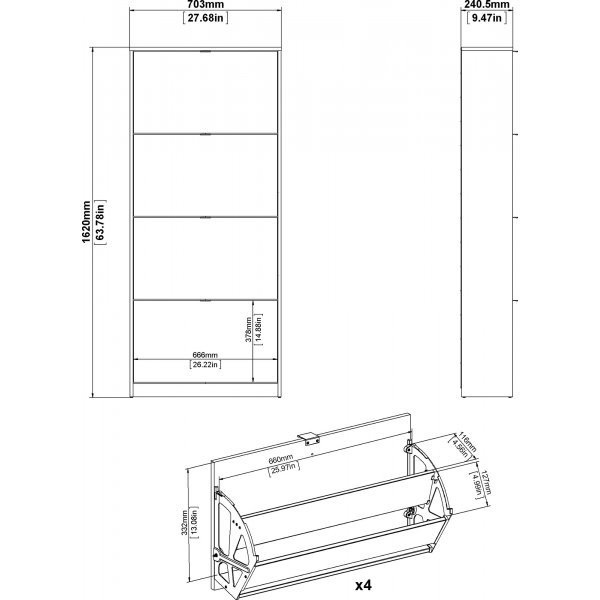 Meuble à chaussures profond avec 4 compartiments - Blanc Meuble à chaussures profond avec 4 compartiments - Blanc
