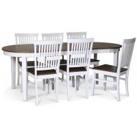 Skagen matgrupp; matbord 160/210x90 cm - Vit / brunoljad ek med 6 st Skagen stolar med brun sits Skagen matgrupp; matbord 160/210x90 cm - Vit / brunoljad ek med 6 st Skagen stolar med brun sits