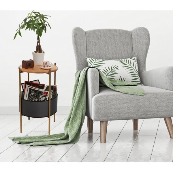 Pergo sidobord med korg Ø40 cm - Svart/ek Pergo sidobord med korg Ø40 cm - Svart/ek