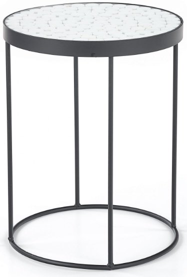 Ray sidobord 47 cm - Svart metall / Vit rundstav / Glas
