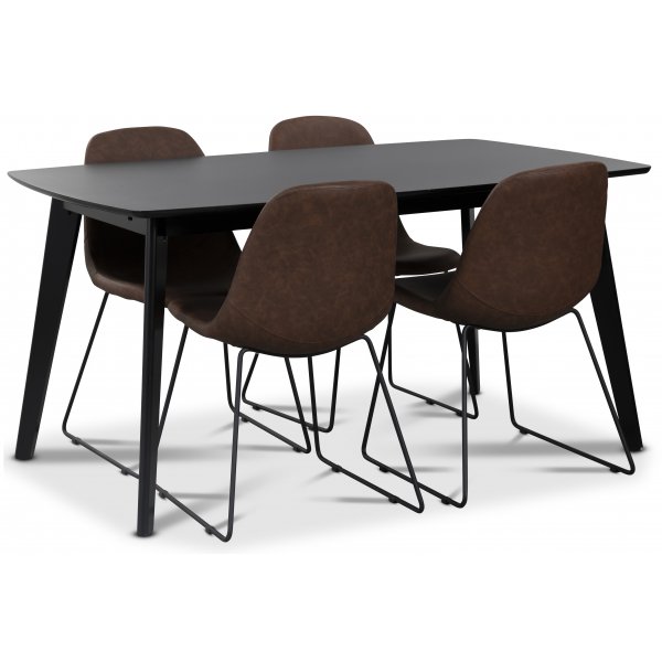 Atlantic matgrupp: Oliver matbord HPL + 4 st Atlantic sled stolar brun PU Atlantic matgrupp: Oliver matbord HPL + 4 st Atlantic sled stolar brun PU