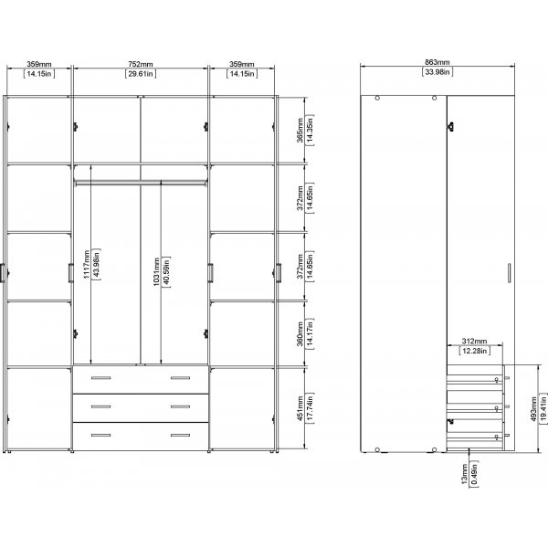 Armoire Space avec 4 portes et 3 tiroirs - Chêne Armoire Space avec 4 portes et 3 tiroirs - Chêne