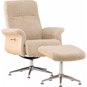 Fauteuil inclinable avec repose-pieds Hagn - Simili mouton beige/chne huil