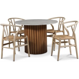 Groupe de repas Sumo 105 cm incl. 4 Chaises de salle  manger Brandon blanchies - Chne huil / Marbre argent