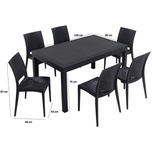 Meco utematgrupp med 6 stolar - Antracit Meco utematgrupp med 6 stolar - Antracit