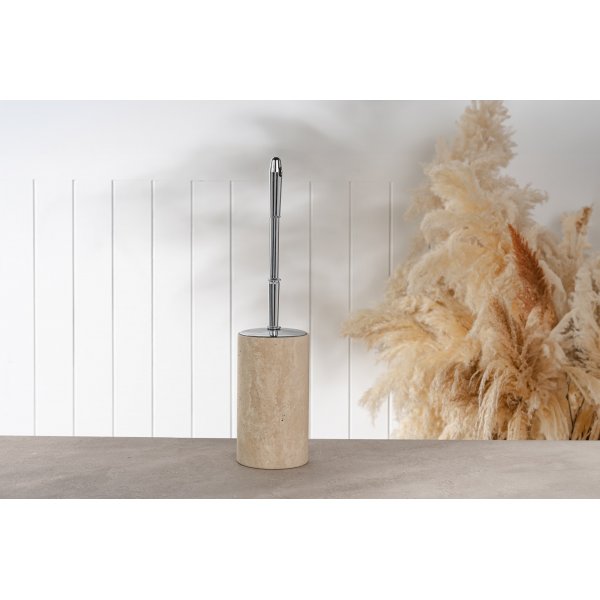 Toalettborste med ställ i beige Travertinmarmor Toalettborste med ställ i beige Travertinmarmor