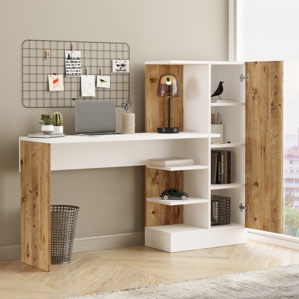 Bureau Laura 152,3x40 cm - Pin/blanc Bureau Laura 152,3x40 cm - Pin/blanc
