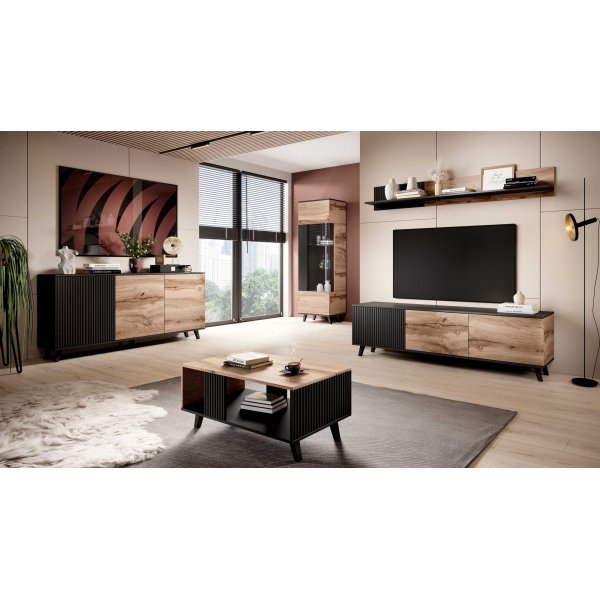 Banc multimdia Fate 180 cm - Chne Wotan/noir