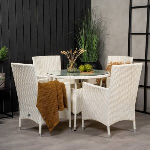 Groupe de repas extrieur Volta avec 4 chaises Malin - Gris/Blanc