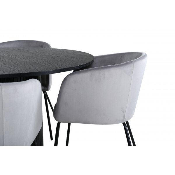 Bianca Matgrupp runt svart matbord med 4 st Berit grå stolar Bianca Matgrupp runt svart matbord med 4 st Berit grå stolar