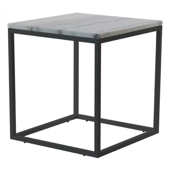 Accent lampbord 50x50 cm - Vit marmor / svart underrede