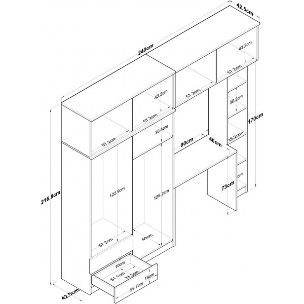 Mendy skrivbord med frvaringsskp - Valnt/vit