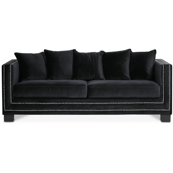 Cloude 2-sits soffa med nitar - Svart (Sammet)