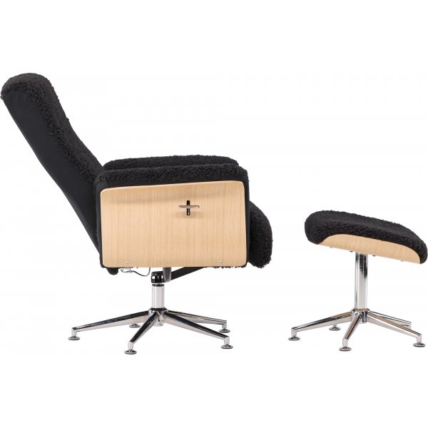 Hagn reclinerftlj med fotpall - Svart/oljad ek + Textilrengring fr mbler