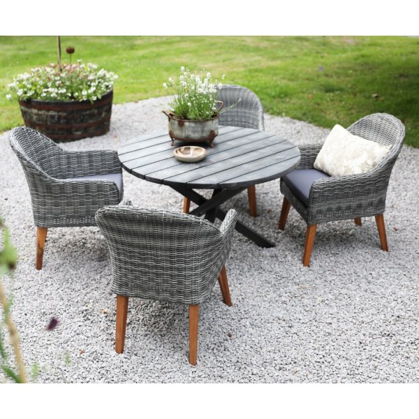 Matgrupp Mercury: Scottsdale runt bord i Shabby Chic gr inklusive 4 st Valetta ftljer i gr konstrotting