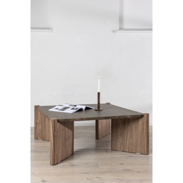 Soffbord Rogaland 100 x 100 cm - Brunt trä med brun marmor look Soffbord Rogaland 100 x 100 cm - Brunt trä med brun marmor look