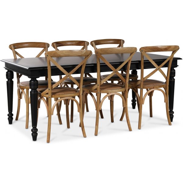 Paris matgrupp 180 cm bord svart + 6 st Gaston matstolar i natur Paris matgrupp 180 cm bord svart + 6 st Gaston matstolar i natur