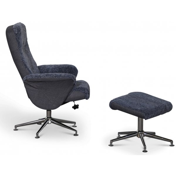 Times fårskinnsfåtölj med fotpall (Recliner) - Mörkgrått fårskinn Times fårskinnsfåtölj med fotpall (Recliner) - Mörkgrått fårskinn